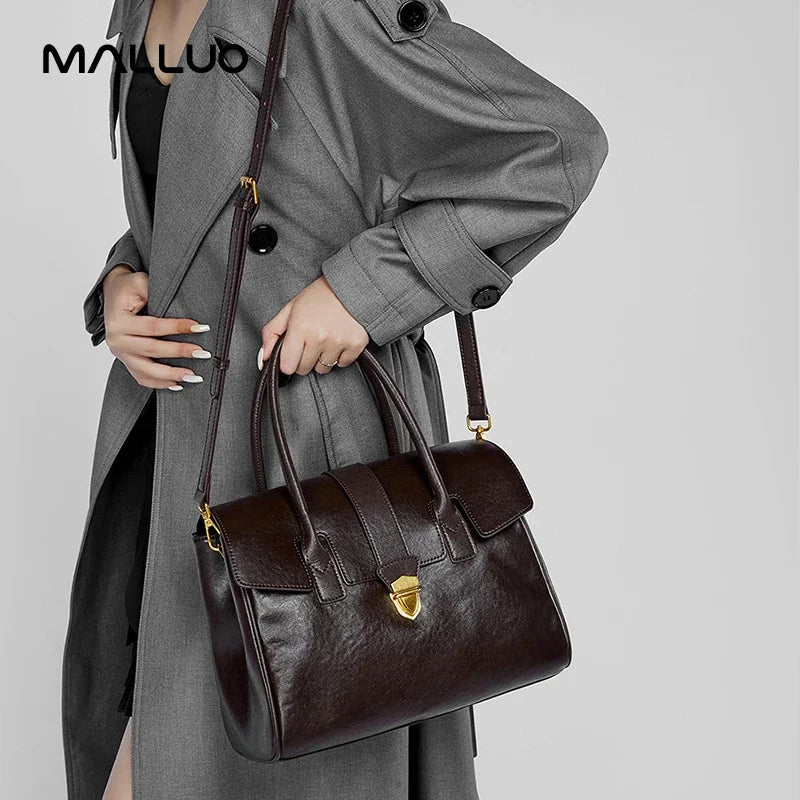 Women's Cow Real Leather Retro Shoulder Bags Ladies Natural Cowhide Bag Female Casual Design Luxury Commuting Handbag for Lady