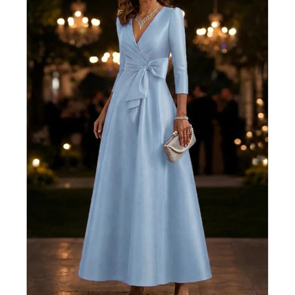 Abito midi da donna con scollo a V e maniche a tre quarti