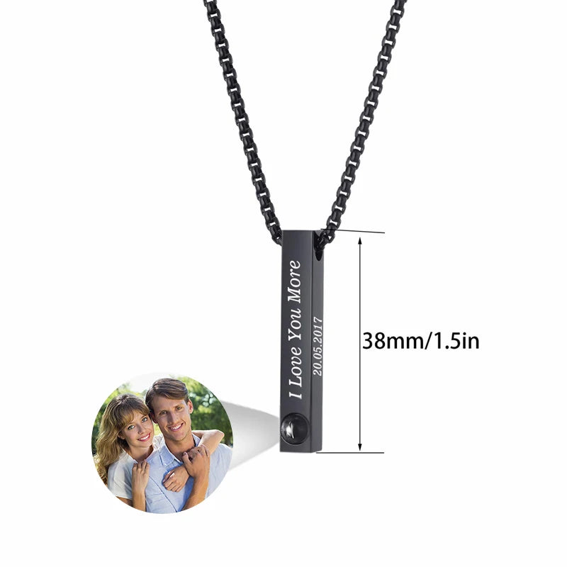 Custom Picture Name Necklace Personalized 3D Engraved Bar Photo Necklace Customized Name Memorial Jewelry Gift for Women Men