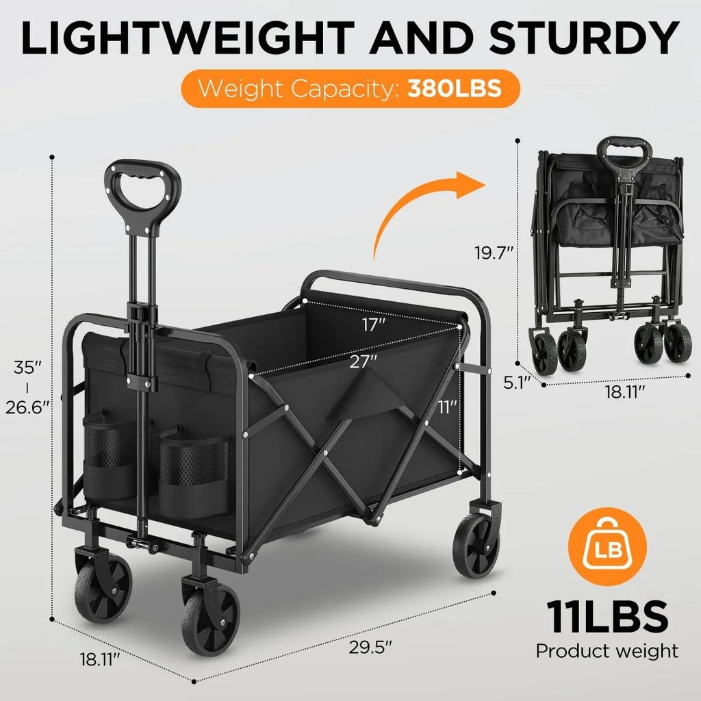 Faltbarer Gartenwagen mit 380-lbs-Tragkraft, robuste Lastenkarre mit verstellbarem Griff, tragbarer Outdoor-Canvas-Einkaufswagen für Gelände und Camping