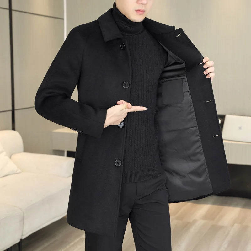 High Quality Fashion Single Sided Coat for Autumn/Winter 2025 New 50 Wool Men's Single Breasted Medium Long Wool Coat  M-4XL