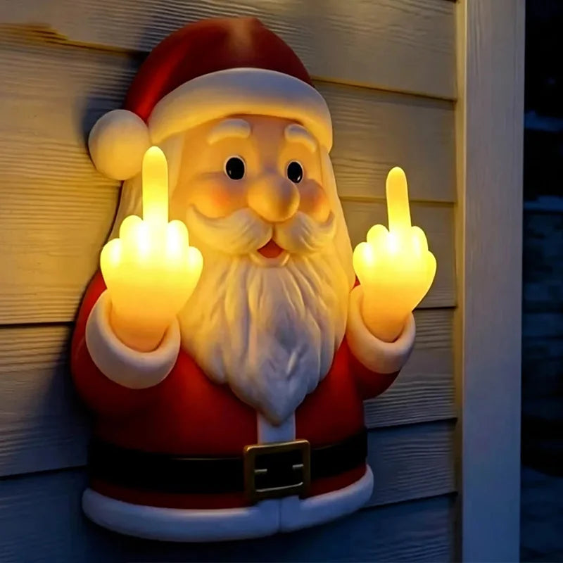 Lampada da parete a LED con Babbo Natale che fa il dito medio, luce notturna in resina, decorazione spettrale per portico e camera da letto, addobbo natalizio
