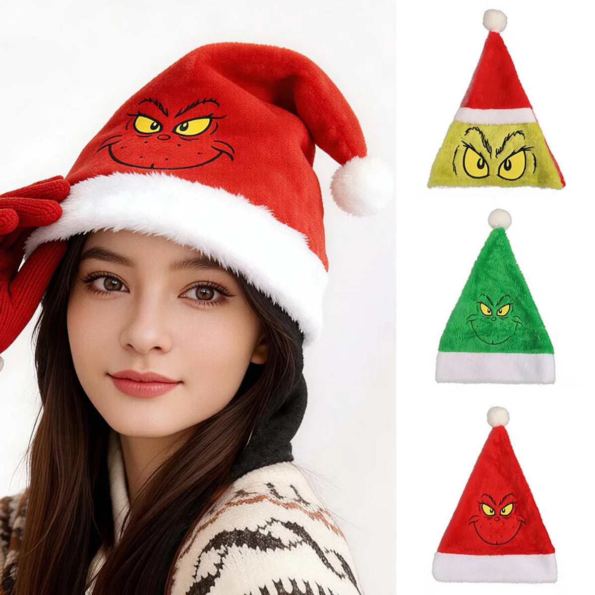 Plush Christmas Hat Embroidered Color Blocked Christmas Hat for Men and Women Christmas Party Hat