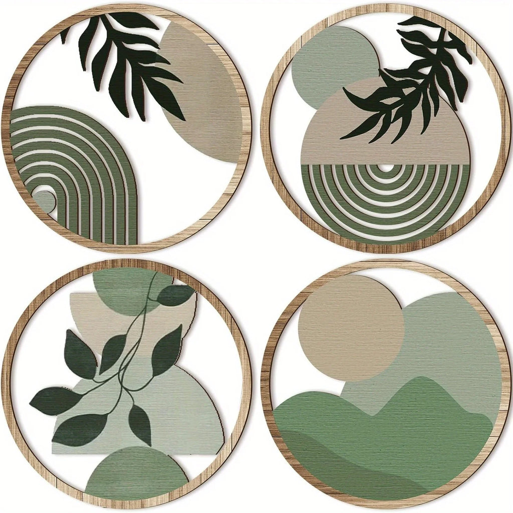 Lot de 4 décorations murales bohèmes - Décoration bohème en bois, œuvres d'art géométriques à suspendre, adaptées à une chambre de bébé, esthétique maison de campagne minimaliste