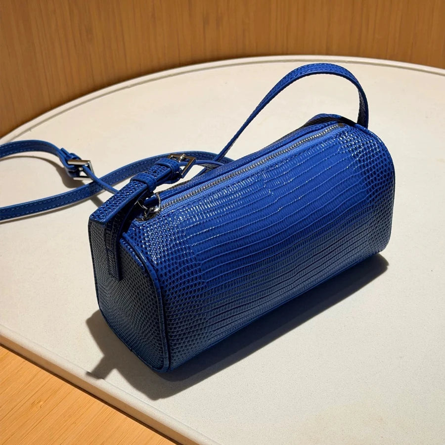 Genuine Leather Cowhide Lizard Pattern Barrel-Shaped Bags For Women Luxury Designer Handbag Purse New In Mini Shoulder Crossbody