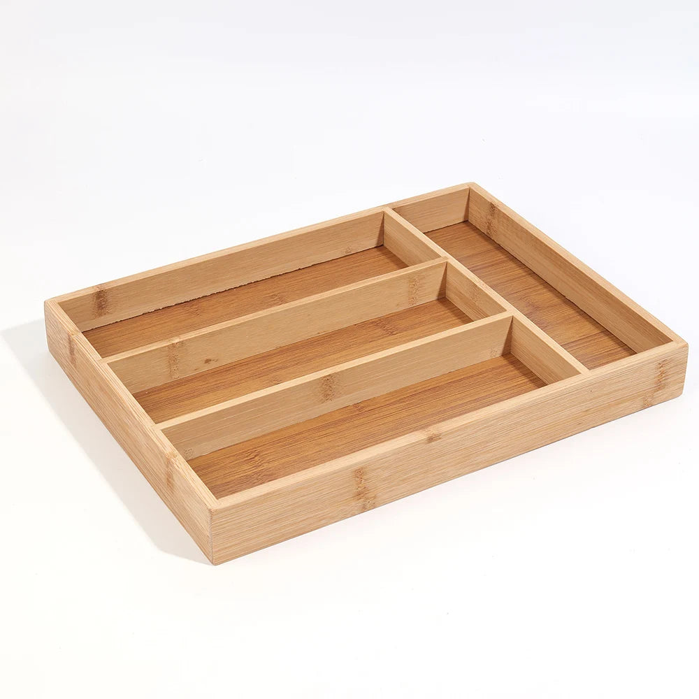Bandejas organizadoras de cubiertos de bambú, estante de almacenamiento, organizador de cajones de cocina, elegante y ordenado, accesorios para el hogar