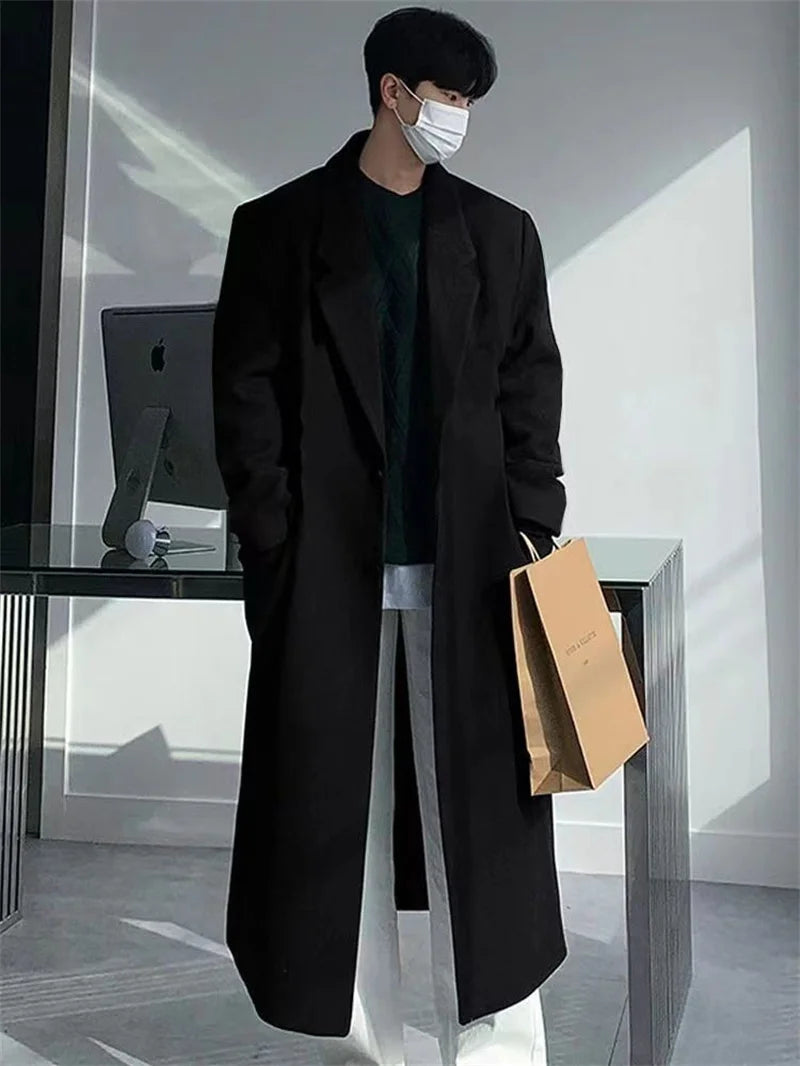 British Style Men's Medium to Long Woolen Coat 2026 Autumn and Winter New Korean Style High-end Trend Windbreaker Thick Coat