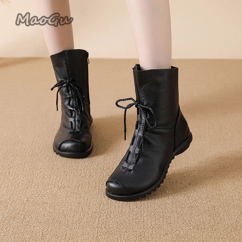 Bottines femme en cuir PU automne-hiver, doublure en peluche, semelle souple antidérapante, chaussures décontractées, bottines confortables à petit talon pour femme