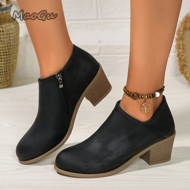 Women's Booties 2025 Autumn Suede Chelsea Boots Fashion Women's Size 43 Platform Boots Side Zipper Heeled Ankle Boots Women's Boots