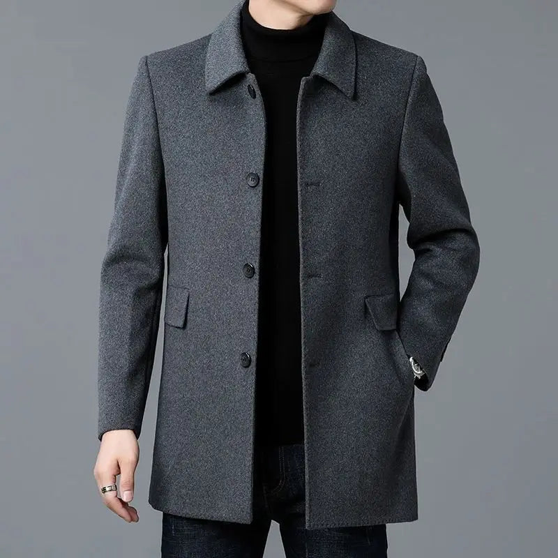 KIDWHXR 2026 Autumn Men Business Causal Wool Jacket Single-breasted Man Coat Windproof Mid Length Long Sleeve Male Outerwear