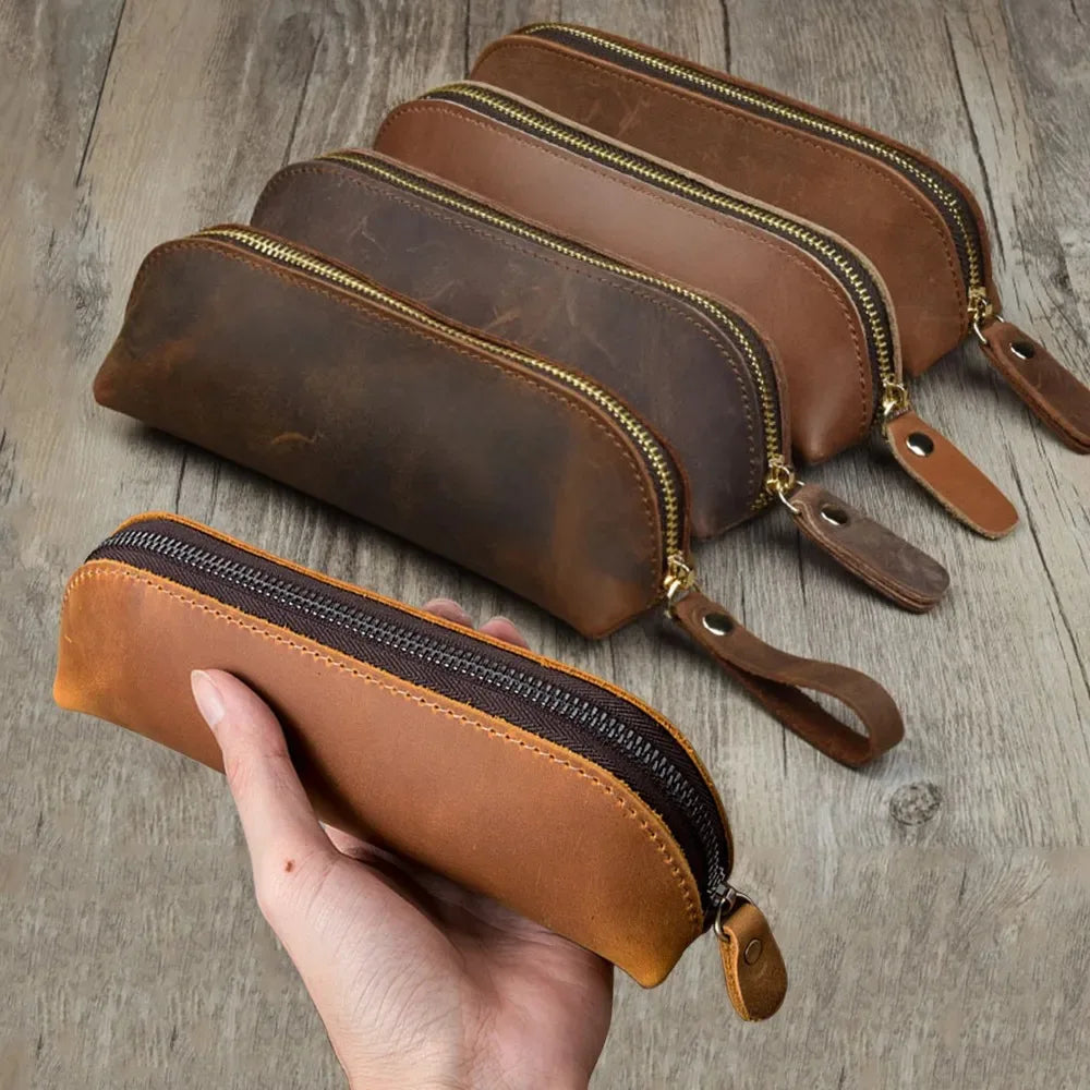 Astuccio per matite in pelle vintage, semplice portapenne, custodia, borsa organizer, astuccio con cerniera, portaocchiali, materiale scolastico