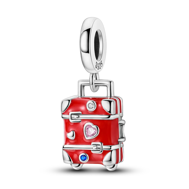 925 Sterling Silver Bright Red Charms Bead CZ Zircon Cute Doll Pendants Fit Original Bracelet DIY Jewelry Women Gift