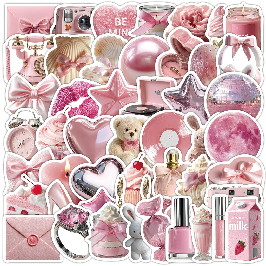 50-100 UDS. Pegatinas de Graffiti Aesthetic Rosa para Niña Adhesivos Bonitos Impermeables para Botella de Agua Funda de Teléfono Cuaderno Scrapbook Regalo Hogar