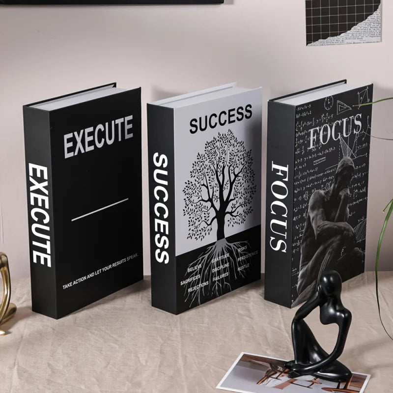 Lot de 3 livres décoratifs inspirants pour bureau, adaptés à la décoration du bureau à domicile, de la pièce, faux livres, décoration d'intérieur