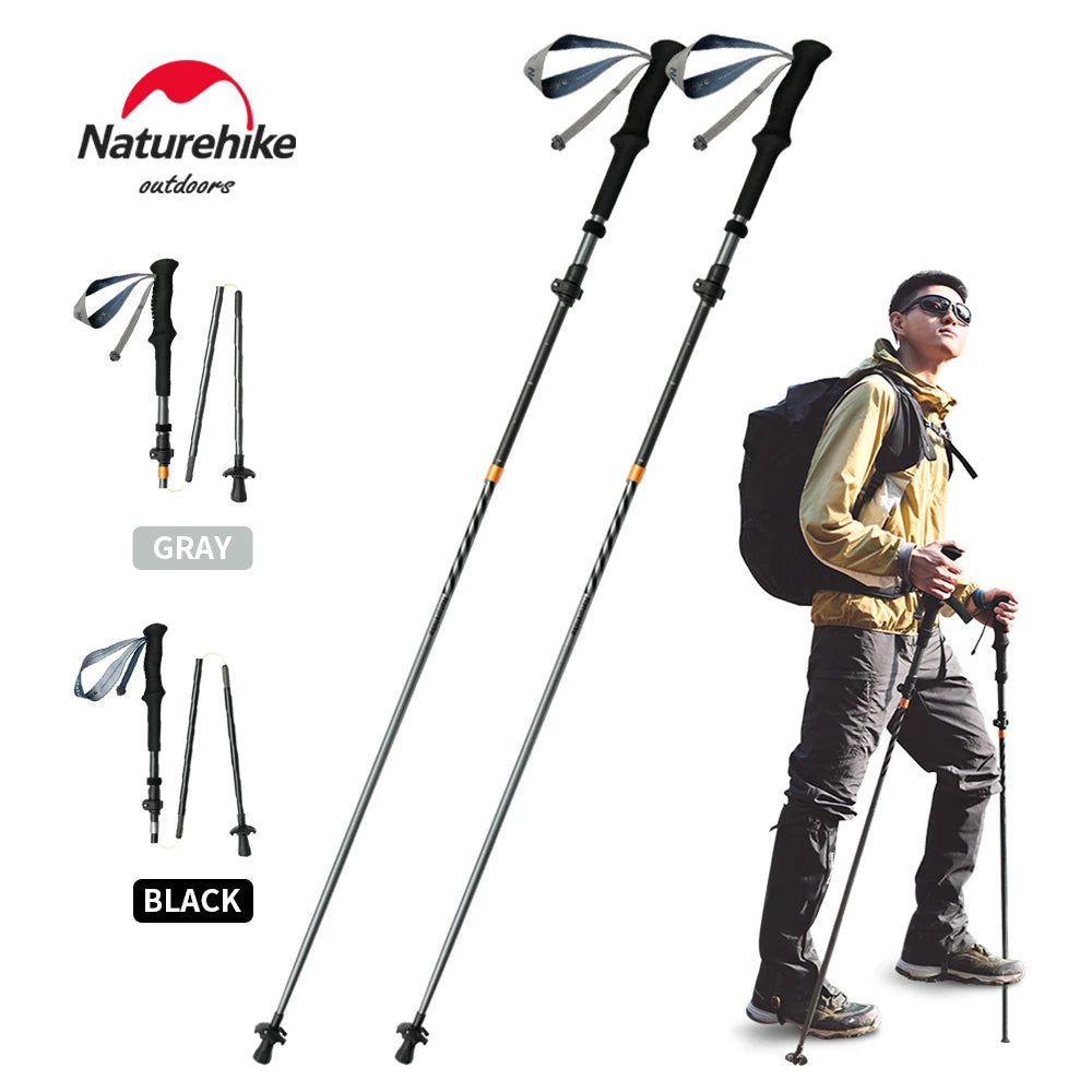 Naturehike Climbing Sticks Ultralight Outdoor Folding Trekking Poles Hiking Pole Collapsible Quick Lock Stick Carbon Fiber Poles