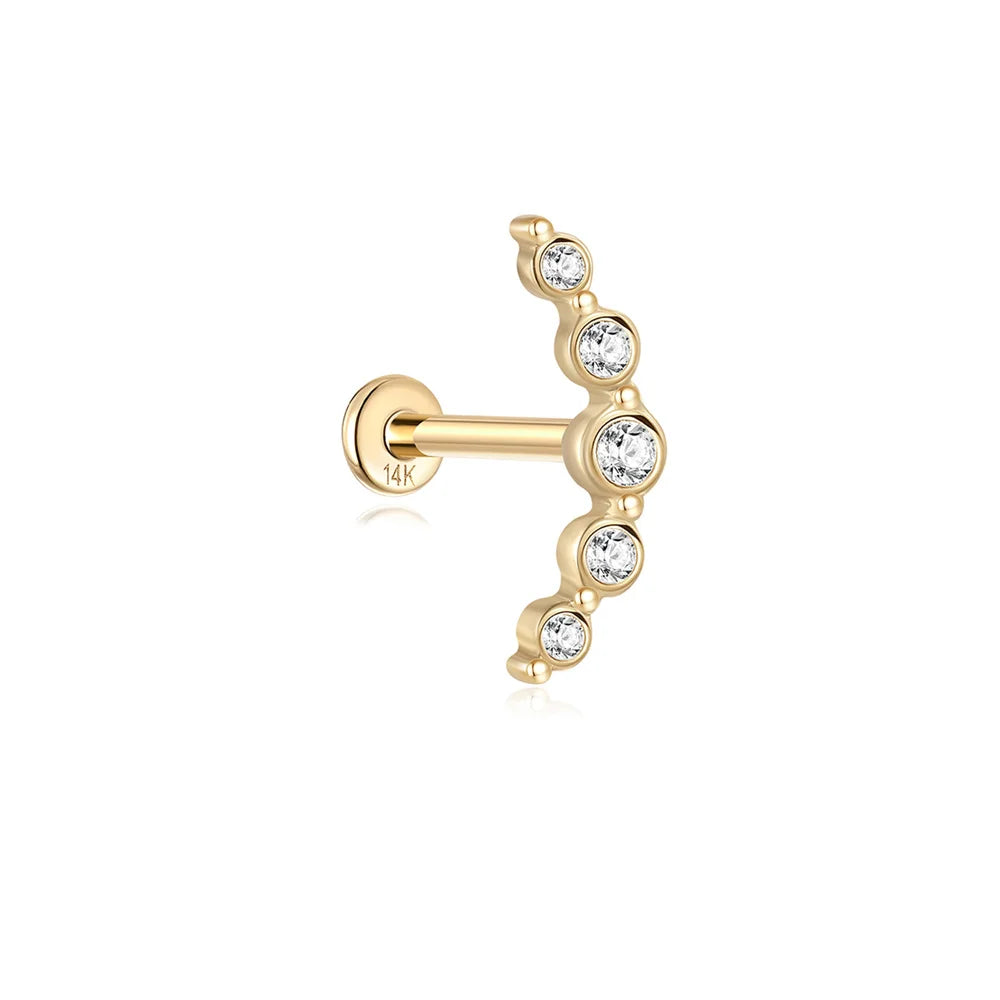 AIDE Real 14K Solid Gold Multiple Sizes Zircon Pendant Stud Earring Simple IND Piercing Ear Bone Ear Studs DIY Vintage Jewelry