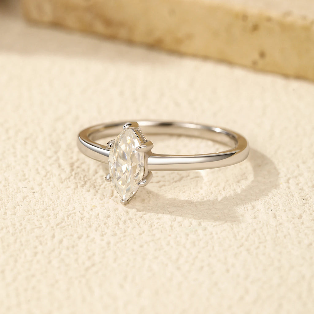 Anillo MODIAN D Color con moissanita romboidal talla marquesa, plata de ley 925, lujo, para mujer, boda, joyería fina y regalos