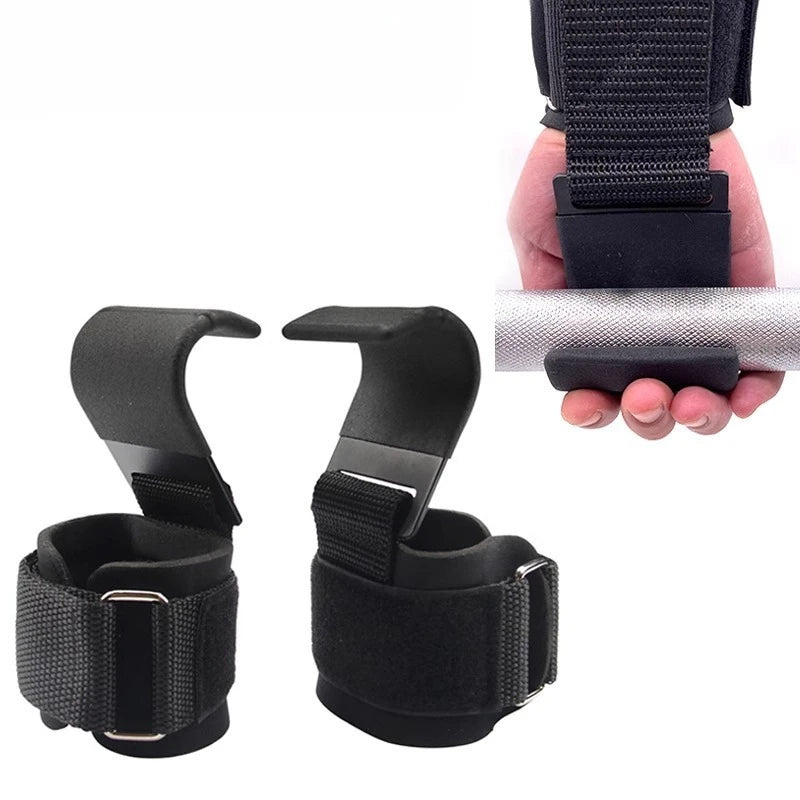 2pc Weight Lifting Hook Grips With Wrist Wraps Hand-Bar Wrist Strap Gym Fitness Hook Weight Strap Pull-Ups Power Lifting Gloves