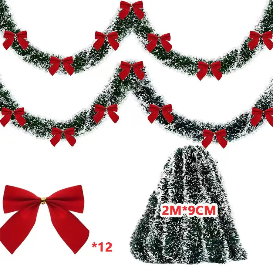 2/4/6/10M Christmas Tinsel Ribbons with Bow Green Cane Ribbon Garland Xmas Tree Hanging Pendent DIY Wreath Party Home Decor