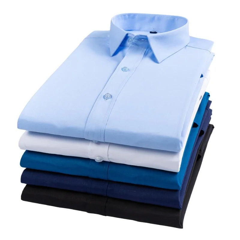 Bamboo Fiber Men's Shirt Long Sleeve Stretch Free Care Comfort Soft Business Professional Formal White Dress Shirts for Men 8XL