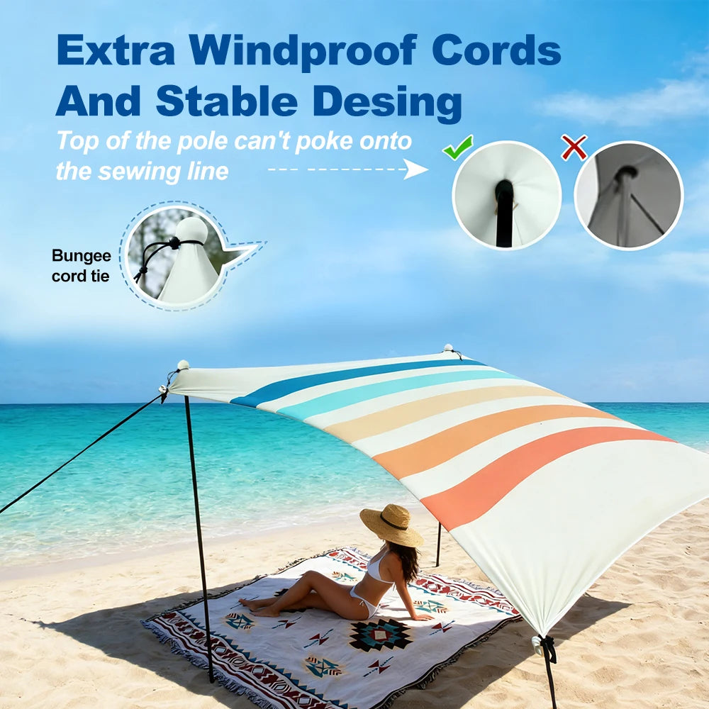 UPF50+ Lycra Beach Tent with Sandbag Anchors Portable Outdoor Sunshade Canopy for Camping Fishing Picnic Large Windproof Shelter
