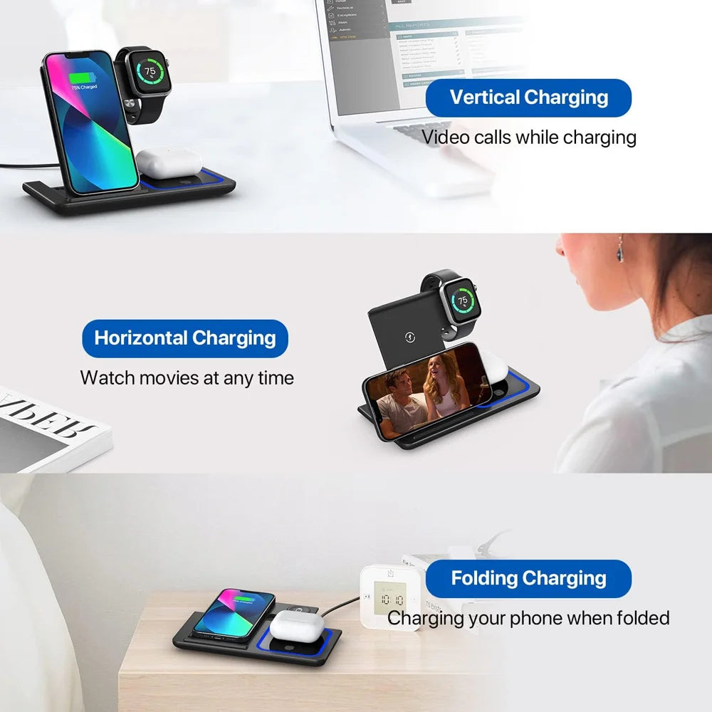 3 in 1 Magnetic Wireless Charger Stand for Magsafe iPhone 17-2 Apple Watch 8/7 & Airpods Pro Fast Charging Station