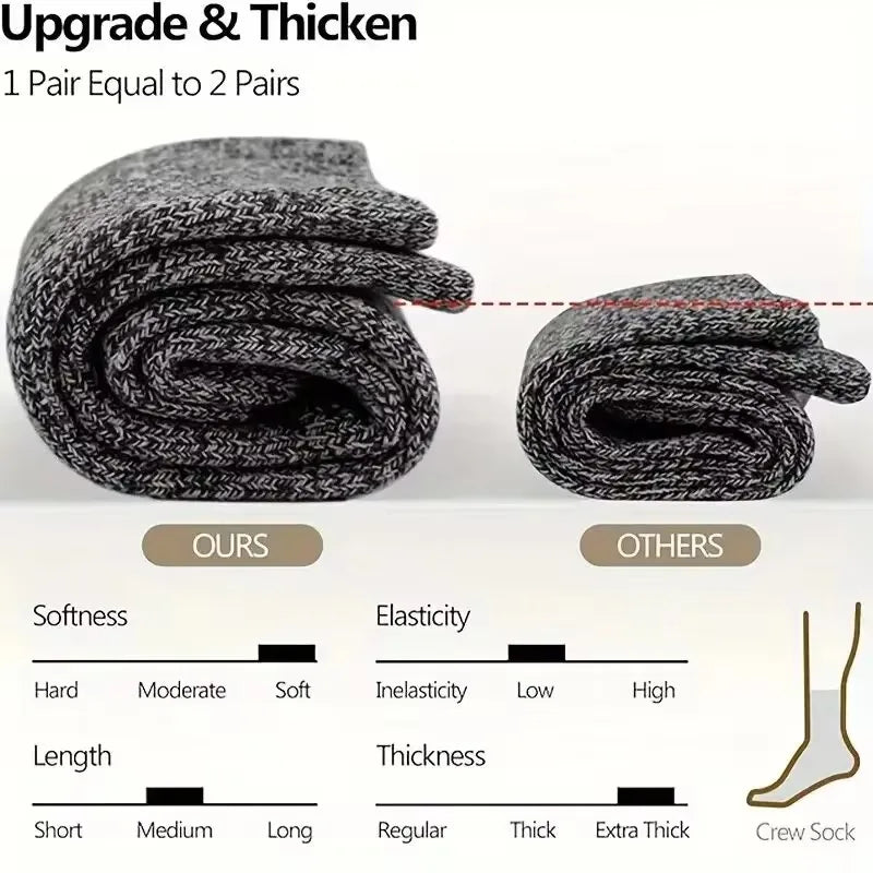 3 Pairs of Thick, Warm Winter Socks for Men, Towel-Textured Sole, Wool Slipper Socks, Merino Wool Socks for Cold and Snow, Sizes 39–44