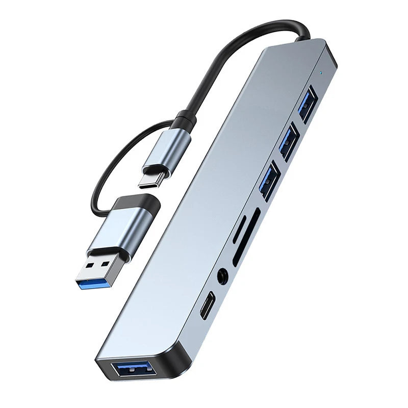 Concentrateur USB-A et USB-C avec audio 3,5 mm et lecteur de cartes SD/TF