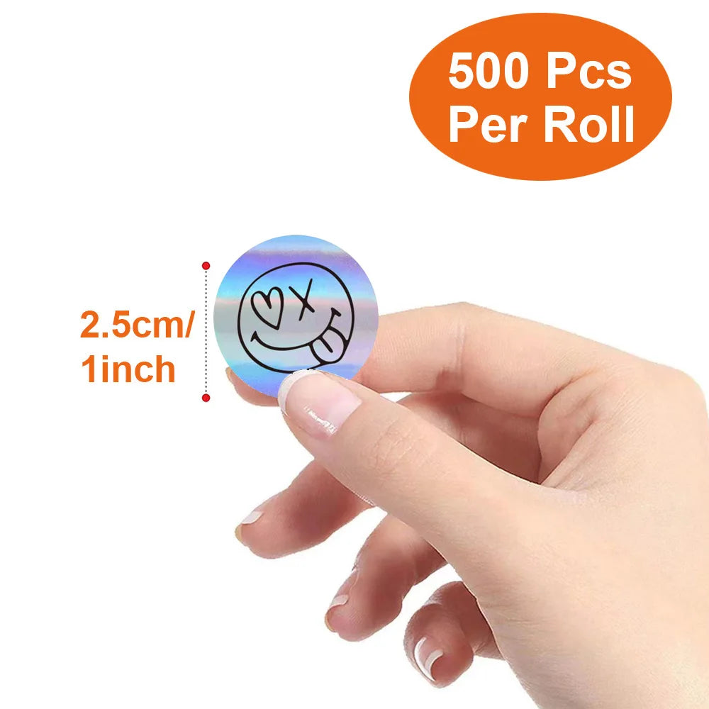 Rotolo da 500 adesivi con faccine sorridenti effetto laser