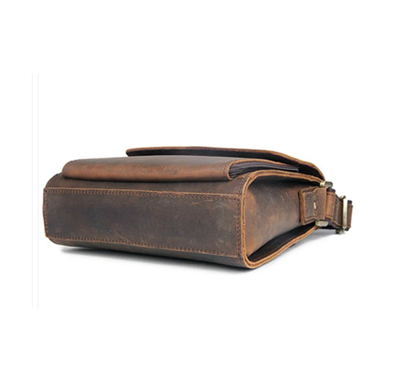 Vintage Fashion Genuine Leather Men Shoulder Bags Leather Messenger Bags Men Crossbody Bag Casual Bag Cowboy Style Brown Medium