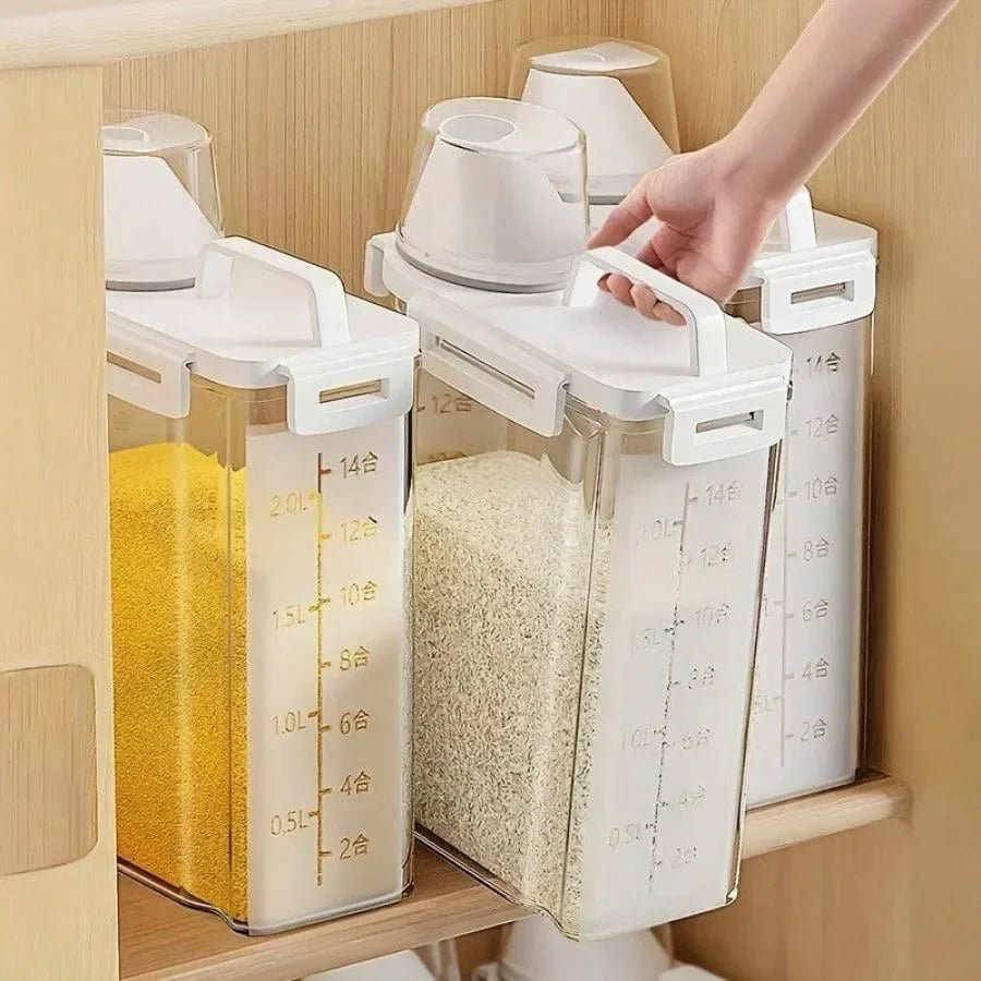Récipient de rangement hermétique avec couvercle de 2,5 L, résistant à l’humidité – pour céréales, noix, farine, riz et autres denrées alimentaires
