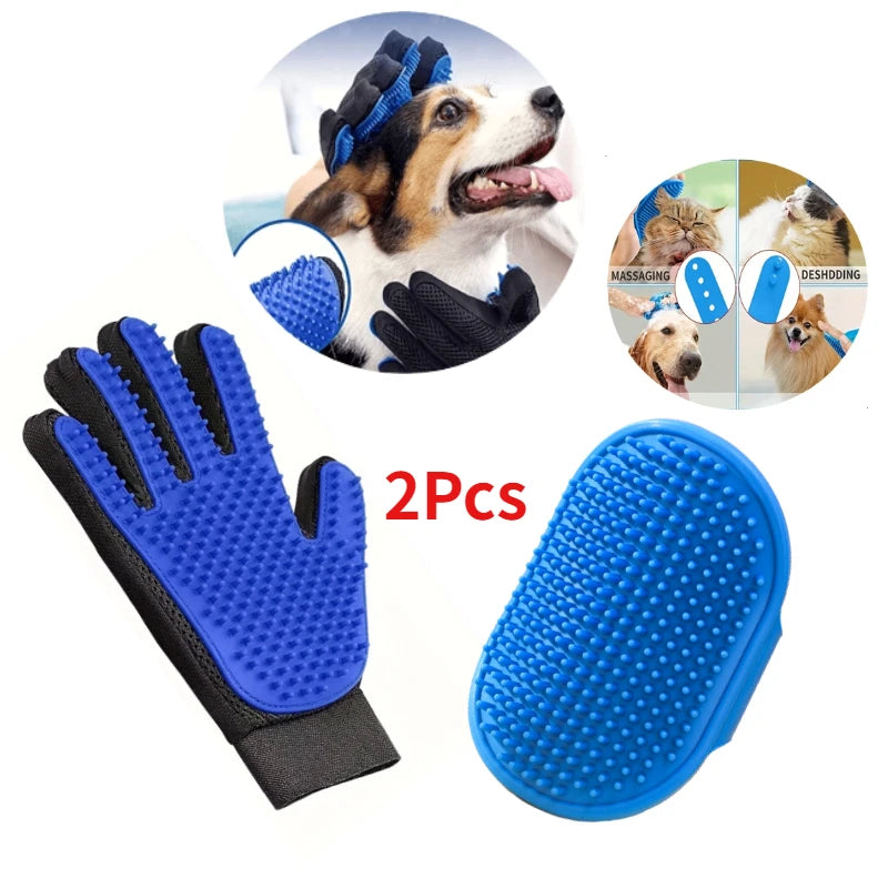 Kit de aseo de 2 piezas para perros, gatos y conejos, cepillo para el pelaje, guante de limpieza y baño, cepillo para eliminar el pelo y para la ducha