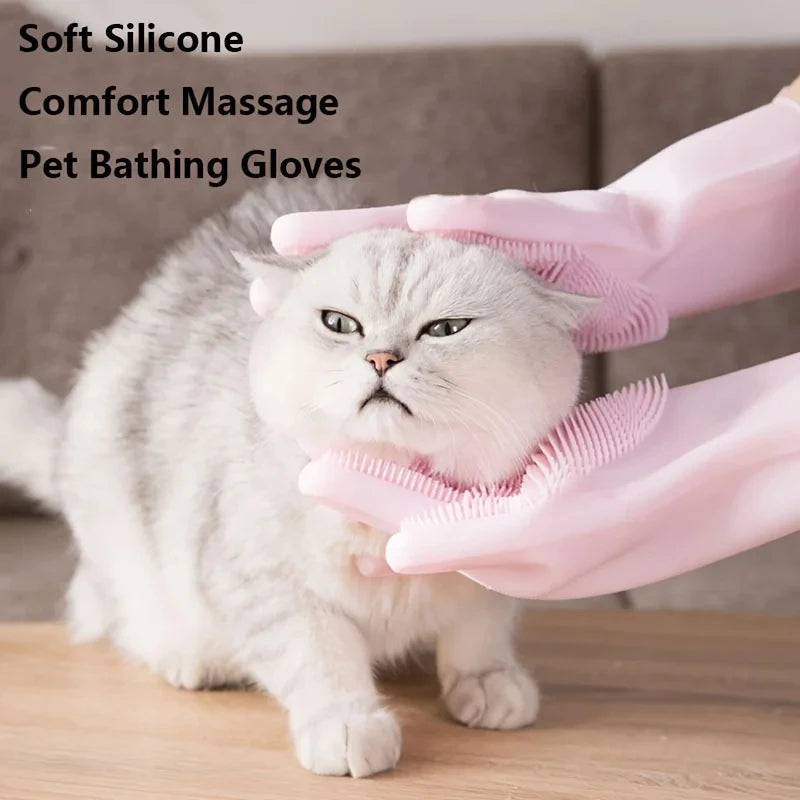 Guantes de limpieza y aseo para mascotas, guante de champú para bañar perros y gatos, esponja limpiadora mágica de silicona para lavar platos, guante quitapelos