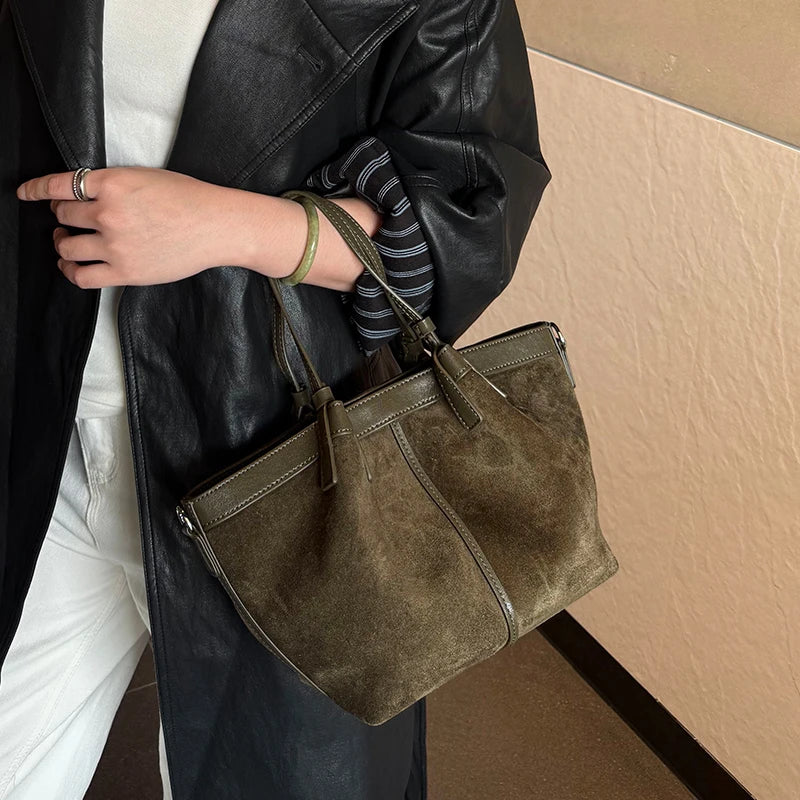 Suede Bags Women Handbag Genuine Leather 2026 Luxury Designer Shoulder Bag Lady First Layer Cowhide Casual Tote Handbags Women
