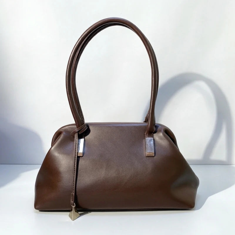Shell-Shaped Metal Frame Clip Bags For Women Luxury Designer Handbags Purses 2026 New In PU Metal Piece Straps Underarm Shoulder