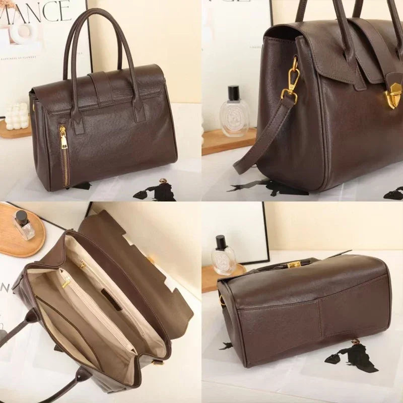 Women's Cow Real Leather Retro Shoulder Bags Ladies Natural Cowhide Bag Female Casual Design Luxury Commuting Handbag for Lady