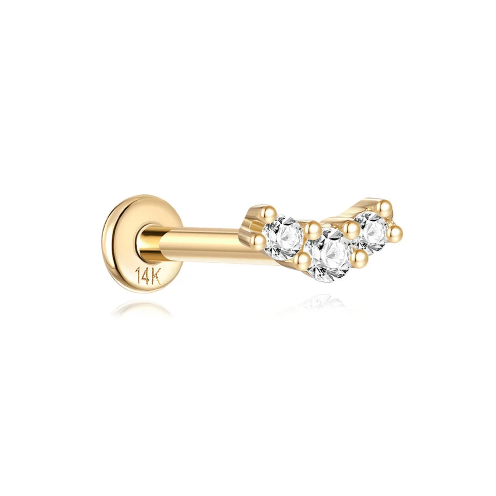 AIDE Real 14K Solid Gold Multiple Sizes Zircon Pendant Stud Earring Simple IND Piercing Ear Bone Ear Studs DIY Vintage Jewelry