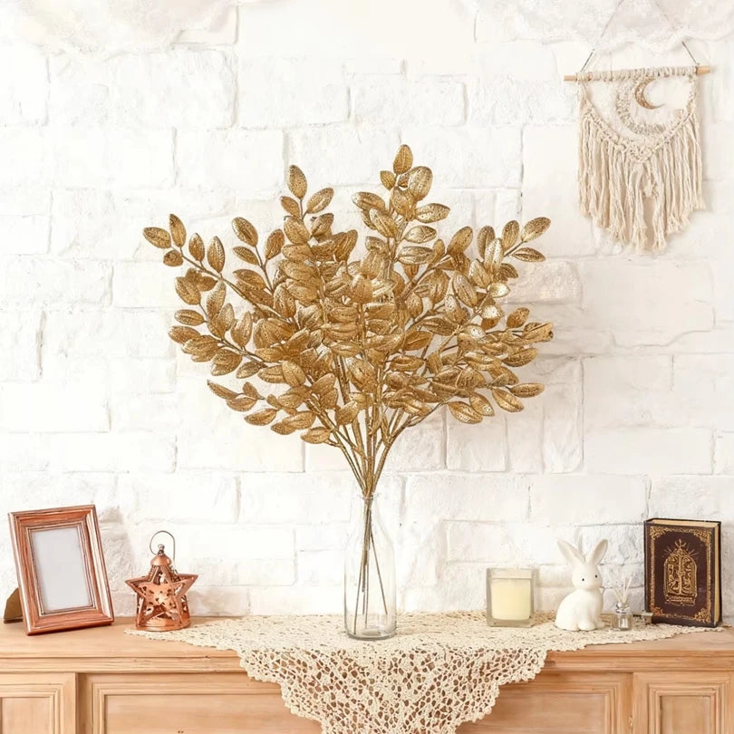 10 pièces plantes artificielles feuilles dorées décoration de table de maison de festival extérieur mariage jardin cour guirlande couronne cadeaux DIY accessoire