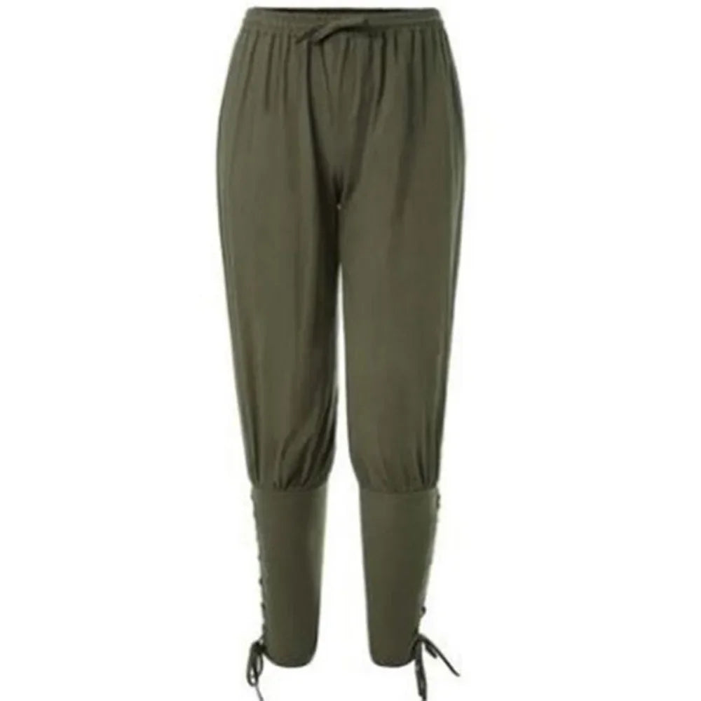 New Trendy Men's Casual Trousers Drawstring Pants Medieval Pirate Trousers Cotton and Linen Streetwear Pants Daily Wear