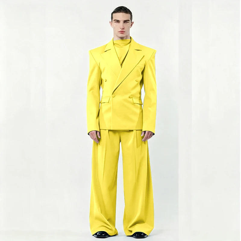 Chic Loose Men's Suits 2 Pieces Jacket Pant Sets Double Breasted Peak Lapel Special Customize Male Clothing Fashion Stylish 2025
