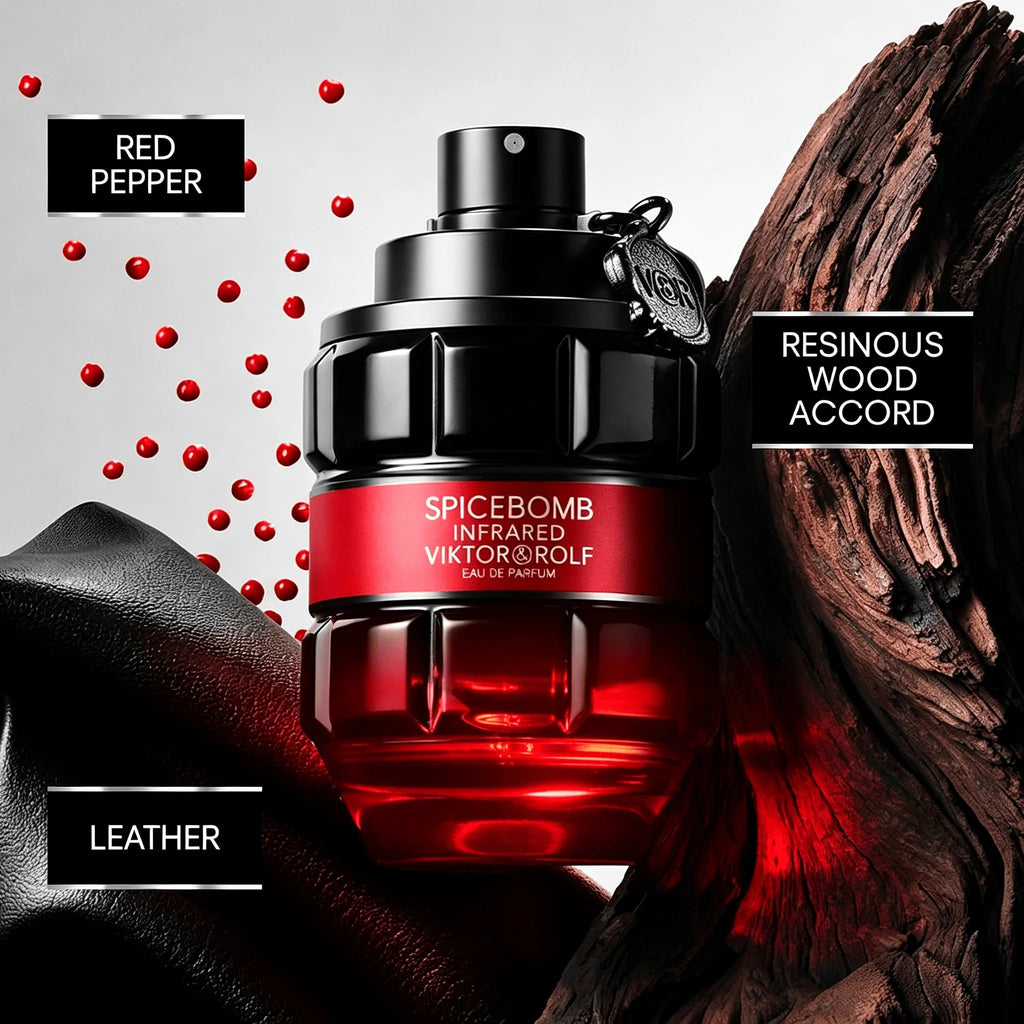 Viktor&Rolf - Spicebomb Infrared Eau de Parfum - Boisé et épicé - Eau de Cologne pour homme - Aux notes de cuir et de cannelle - 3 fl oz