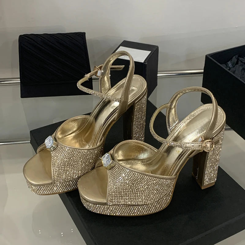 Sandali donna Liyke luminosi con tacco largo e plateau