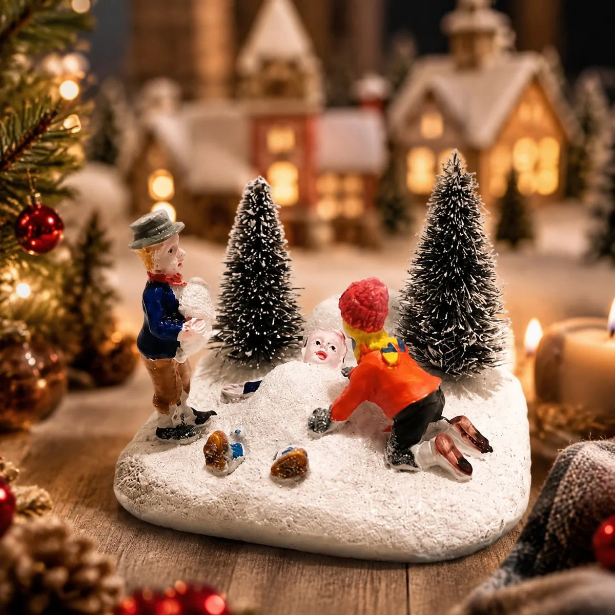 Weihnungsdorf-Set-Zubehör, Spielzeugfiguren für Kinder, sammelbare Modellbaufahrzeuge und -figuren, Dekoration für den Kamin zu Hause, Weihnachtsdekoration