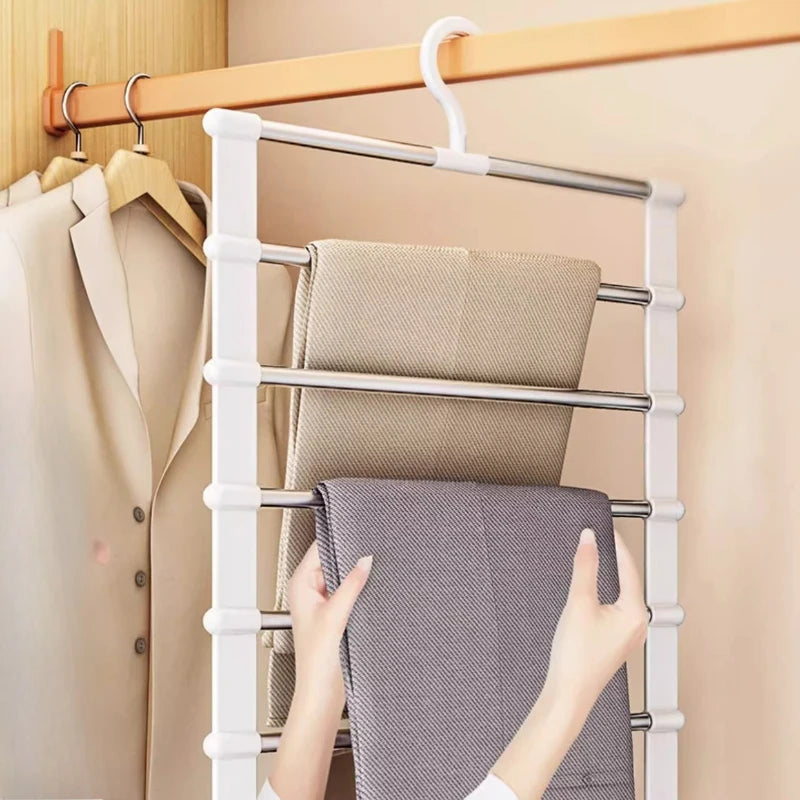 Cintre pliable pour pantalons à plusieurs niveaux avec pinces antidérapantes, organisateur de placard gain de place pour le rangement de pantalons, système suspendu pliable