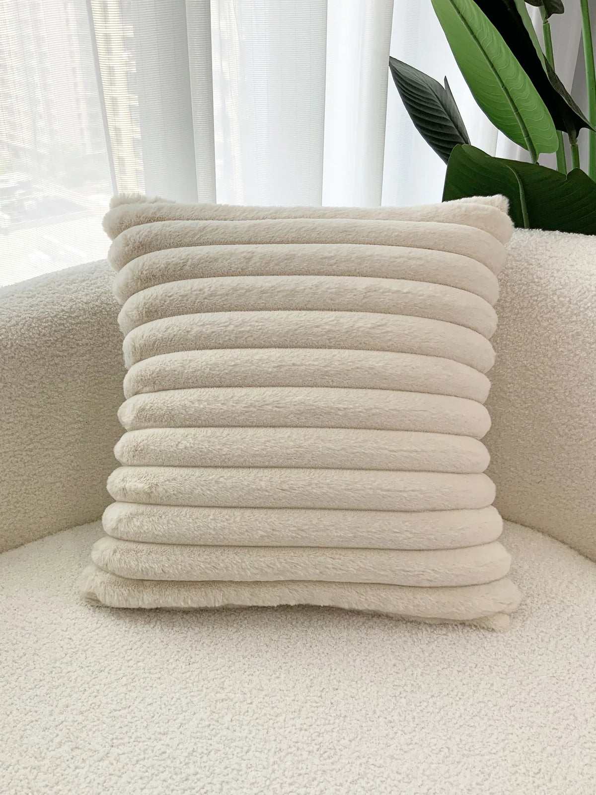 BUYNOW 1PC Faux Rabbit Fur Plush Pillow Cover 30x50cm Soft Fluffy Striped Cushion Cover 45x45cm Home Decor Pillow Cover for Sofa