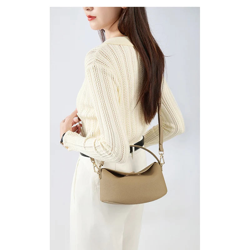 TOPHIGH New Genuine Leather Bucket Bag Simply Crossbody Bags For Women Luxury Designer Fashion Handbag Ladies Shoulder Purse Bag