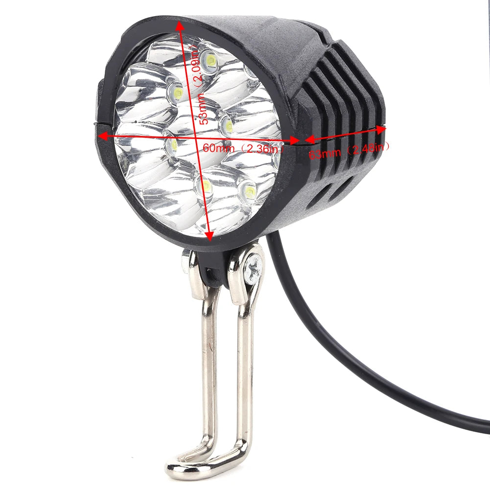 Faro delantero para bicicleta eléctrica 36V 48V 60V, 9 LED, 18W, 2 en 1 con bocina y luz, interruptor para patinete, luz de seguridad para bicicleta