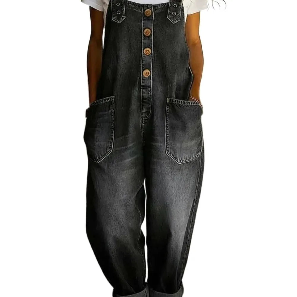 Salopette da donna in denim con bretelle regolabili