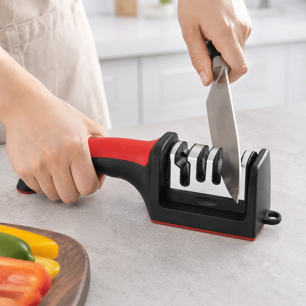 Afilador de cuchillos de 4 etapas para cuchillos de cocina, de acero inoxidable, con piedra de afilar de triple uso para utensilios de cocina