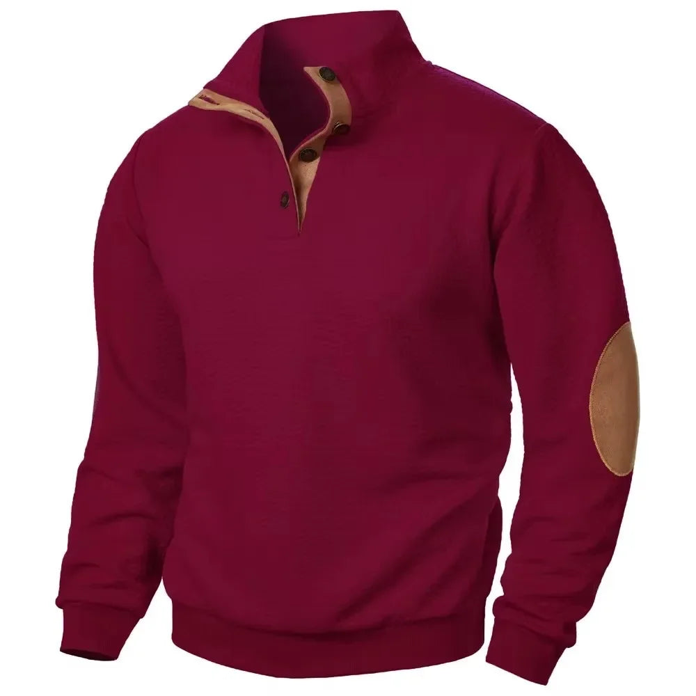 Men's Vintage Stand Collar Sweatshirts Long Sleeve Casual Pullovers Spring Autumn New Sweatshirt Coats Streetwear Male Button Up